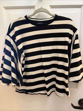 Who What Wear -small Black and Cream Striped Tee with bell sleeves